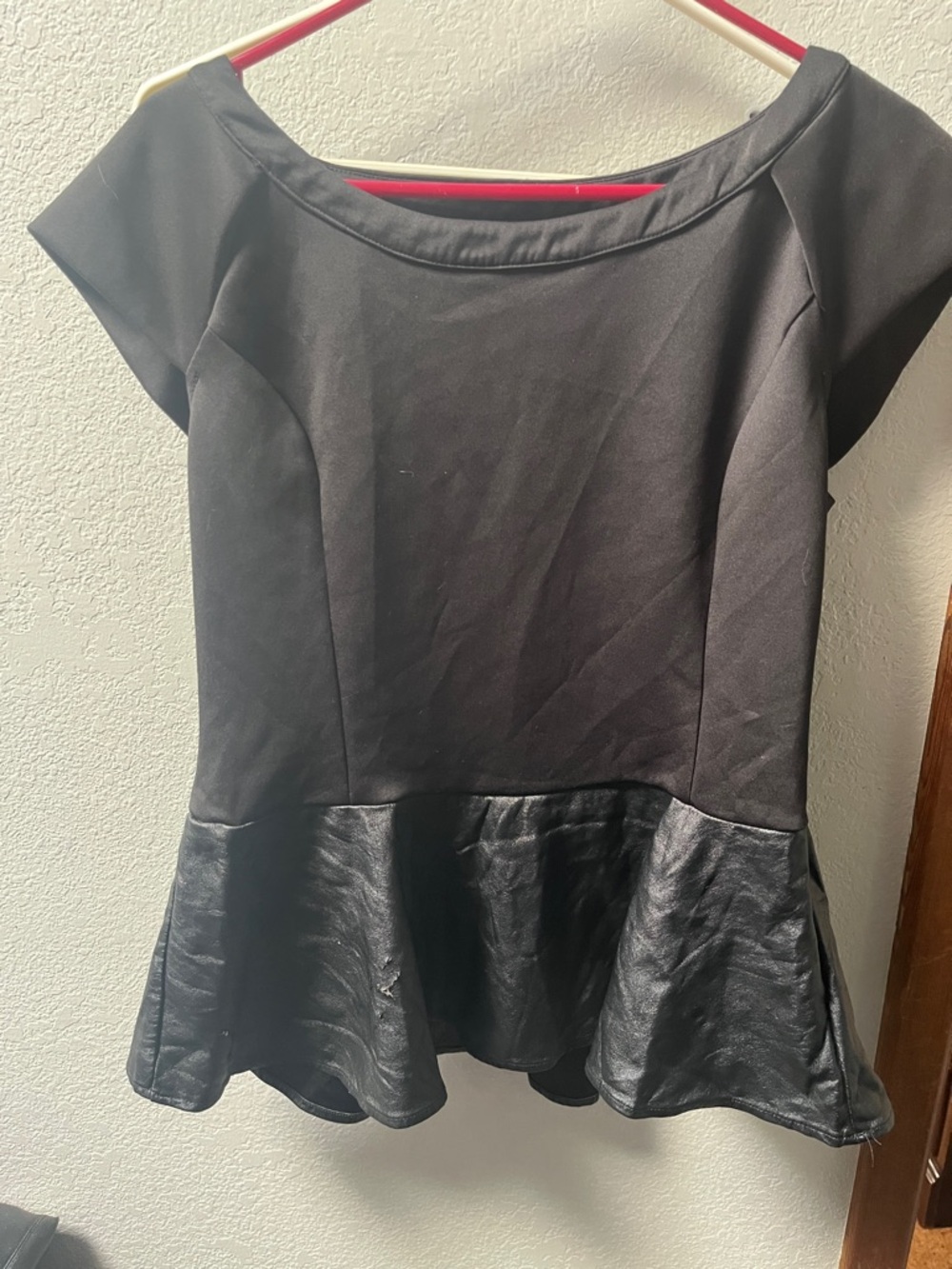 Bellatrix Black Peplum Top with Faux Leather Hem